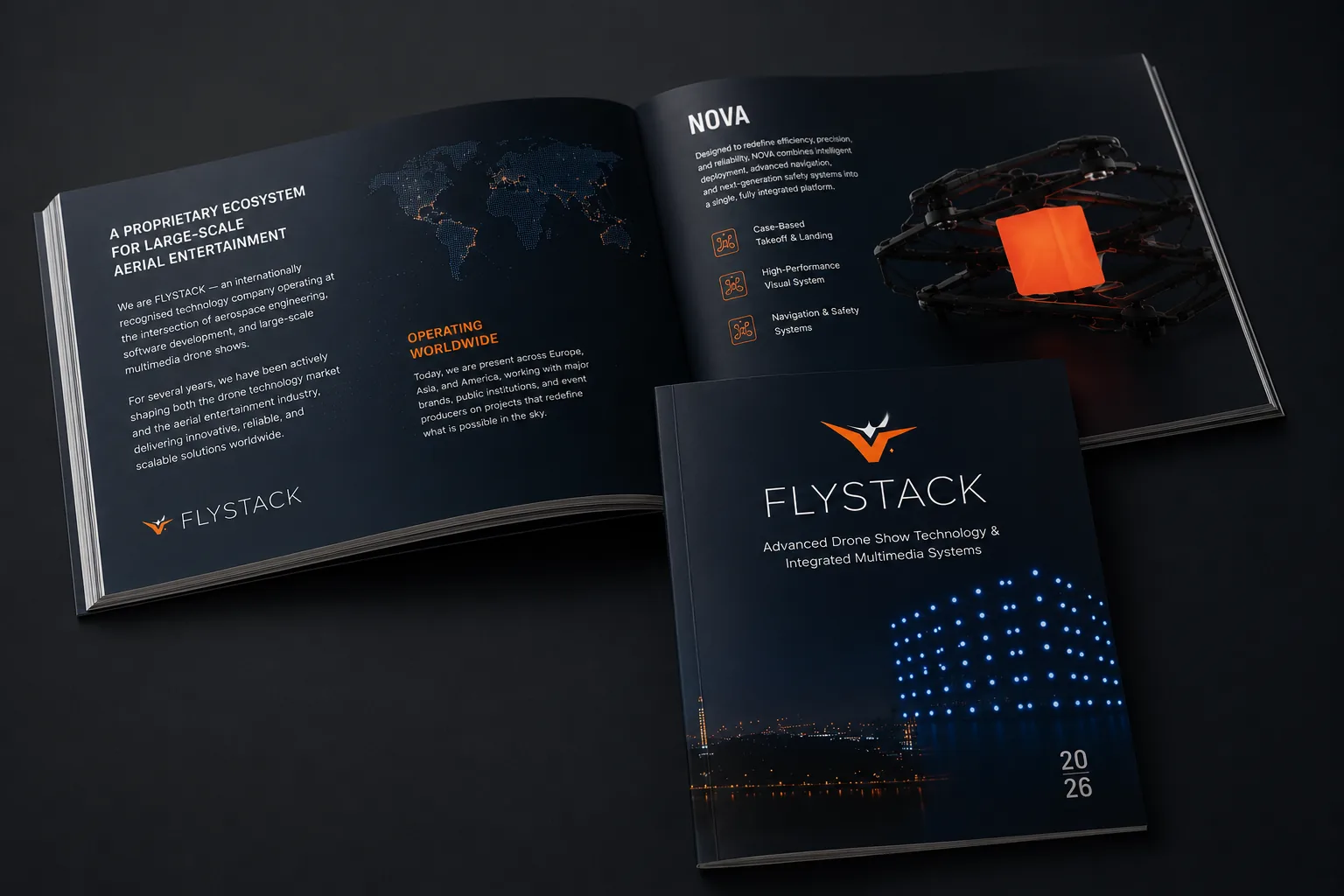 FLYSTACK PRODUCT BROCHURE — mock-up tipărit
